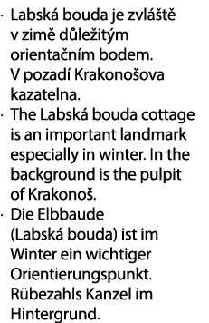 . Labsk bouda je zvl  t  v zim  d le it m orienta n m bodem. V pozad  Krakono ova kazatelna. . The Labsk  bouda cott...
